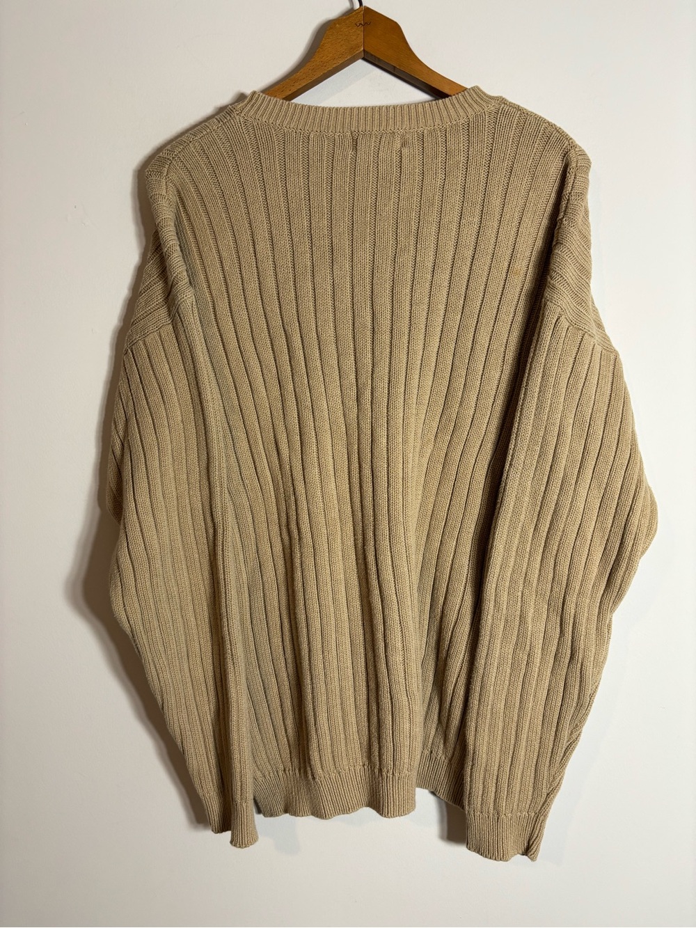 LL Bean Fisherman’s Sweater XL Cotton Cottage Tan - Picture 3 of 5